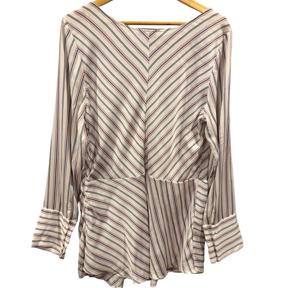 Lewit Laurie striped draped asymmetric silk blend top Womens XL NWOT - Picture 2 of 8